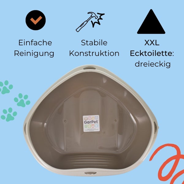 GarPet Katzenklo Ecke Eck Katzentoilette mit Rand ohne Deckel offen grau Katzen WC Ecktoilette
