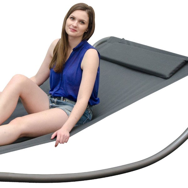 Gartenliege XXL Wippliege Sonnenliege in Grau | Extra groß ca. 200x130x32 cm robustes Metallgestell