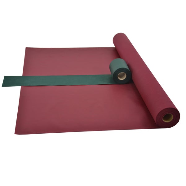 Sensalux Kombi-Set 1 Tischdeckenrolle 1m x 25m bordeaux + Tischläufer 15cm grün