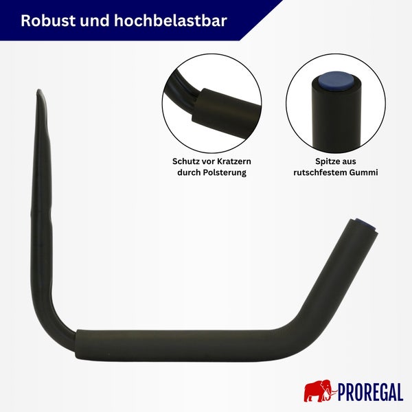Robuster Haken mit Polsterung zum Schutz vor Kratzern und Spitze aus rutschfestem Gummi von Proregal.