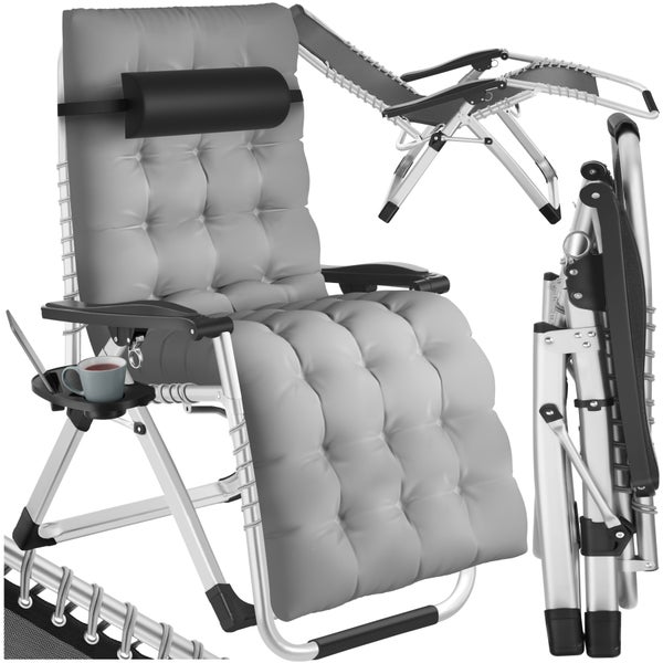 Sonnenliege tectake Cloud 84 x 168 x 82,5 cm, mit Ablagetisch klappbar hellgrau