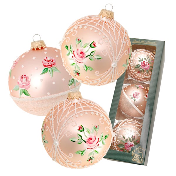 Rosafarbig 8cm Glaskugelsortiment, mundgeblasen, handbemalt , 3 Stck., Weihnachtsbaumkugeln, Christbaumschmuck, Weihnachtsbaumanhänger