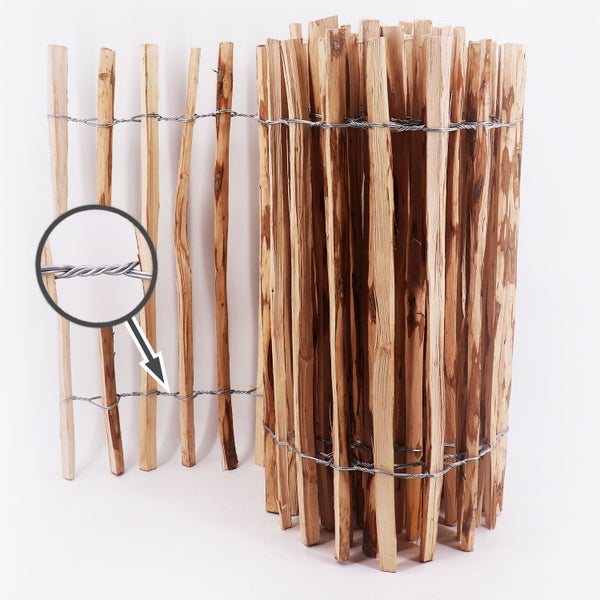 5m Komplett Set Staketenzaun 90cm hoch Lattenabstand 4-6cm mit 5 Holzpfosten 1,5m lang & Krampen