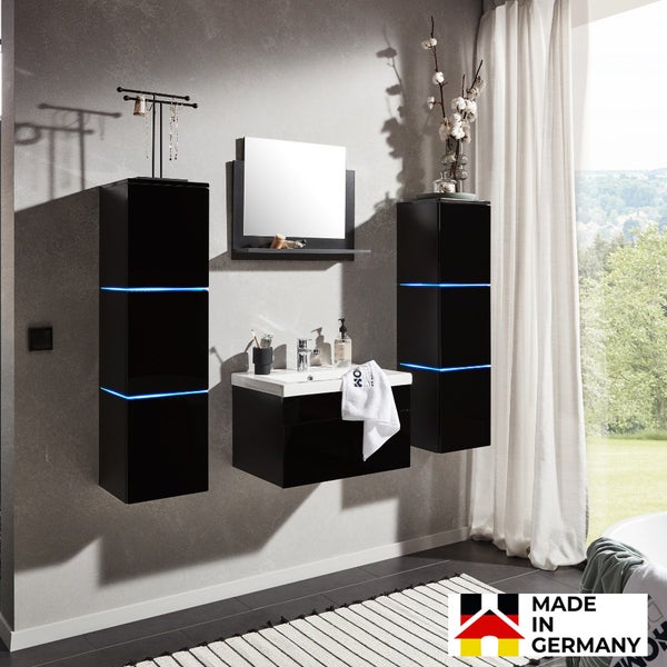Home Deluxe - Badmöbel-Set - WANGEROOGE Schwarz - X-Large - inkl. Waschbecken und komplettem Zubehör - Breite Waschbecken: ca. 60 cm I Badezimmermöbel Waschtisch Badmöbelset