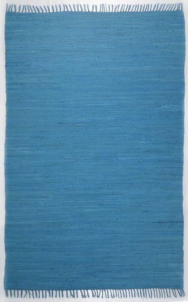 Handgewebter Fleckerlteppich aus Baumwolle Chindi Türkis 40x60 cm