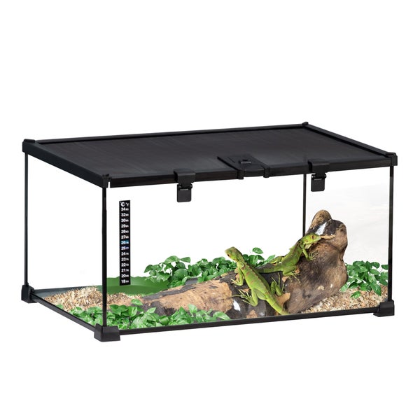 PawHut Reptile Box, 50L x 30B x 25H cm, Gehärtetes Glas, Stahl, Schwarz