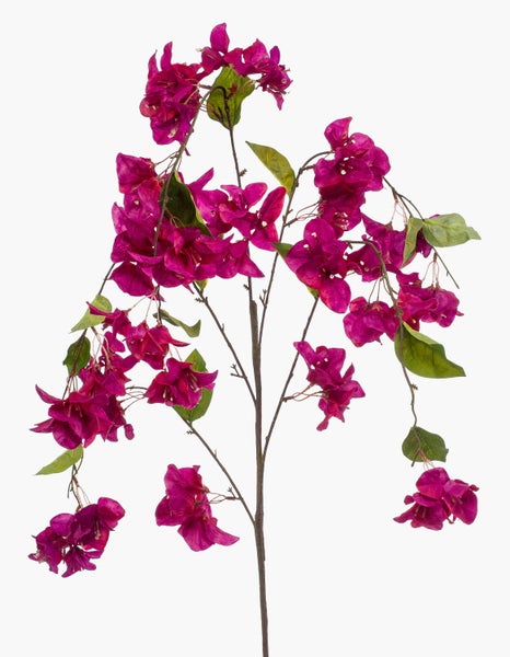 Künstlicher Bougainvillea-Zweig mit pinkfarbenen Blüten und grünen Blättern.