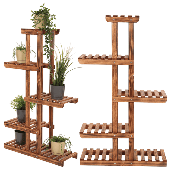 Blumenständer FLORACK HxBxT 117x68x25cm 6 Ablagen Kieferholz Braun geflammt