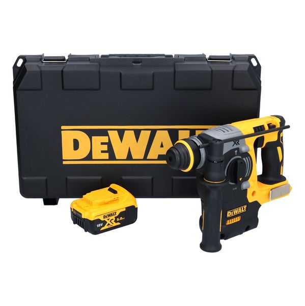 DeWALT Akku-Kombihammer 18 Volt mit einem 5,0 Amperestunden Akku und einem schwarzen Transportkoffer.