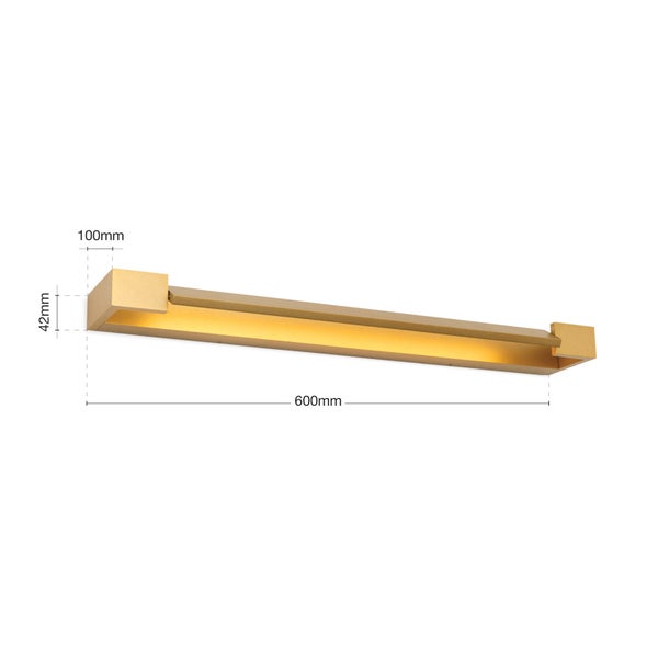 Moderne LED Wandleuchte mit 600 Millimeter Breite inklusive Maßangaben für die Montage.
