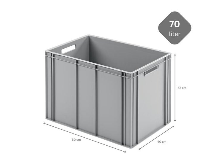 PROREGAL SparSet 5x Eurobehälter mit Offenem Griff HxBxT 42 x 40 x 60 cm 70 Liter Grau Eurobox Transportbox