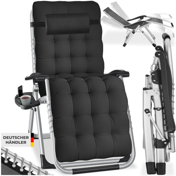 Gepolsterter Relaxsessel mit Kopfkissen, Getränkehalter und verstellbarer Rückenlehne, zusammengeklappt