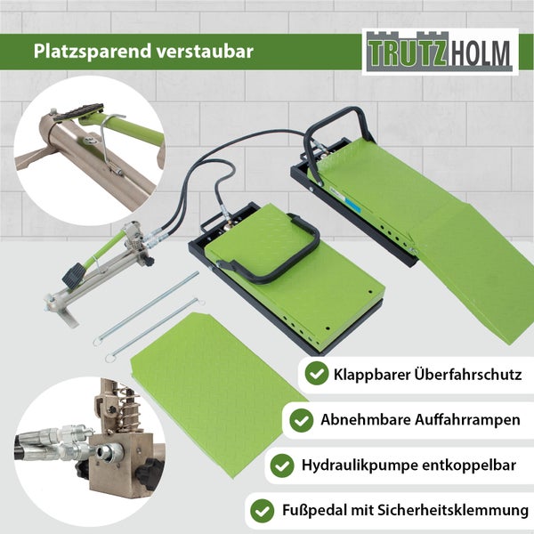 Auffahrrampe hydraulisch 1360 kg Breite je 34 cm Hebebühne doppelt Wagenheber Pkw schwarz/grün