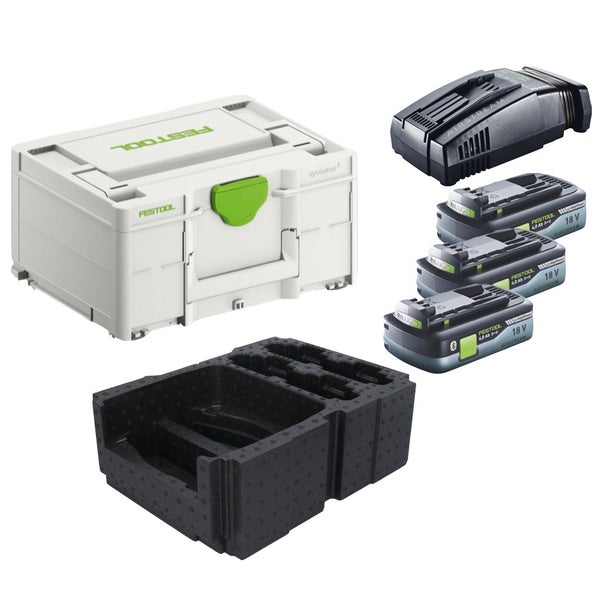Festool Energie Set 3x BP 18 Li 4,0 Ah HPC-ASI Akkupack 18V 4,0 Ah HighPower ( 3x 205034 ) + SCA 16 Schnellladegerät 10,8 V - 18 V ( 576953 ) + Systainer