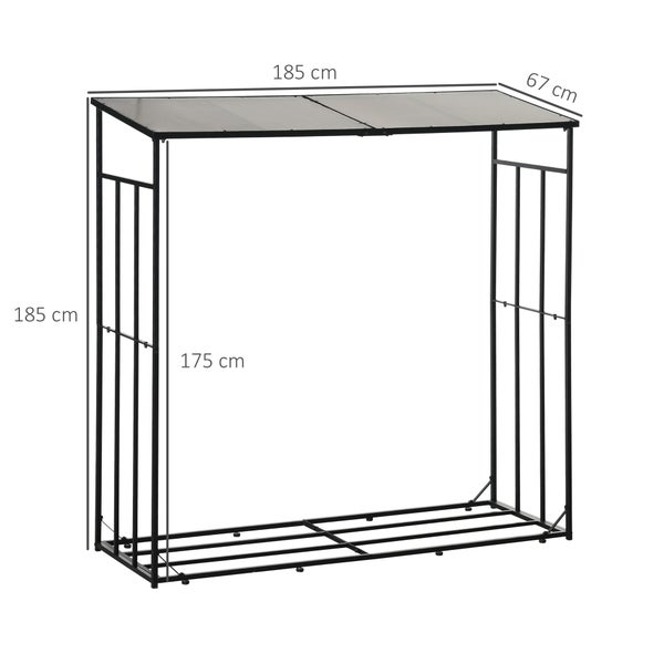 Outsunny Kaminholzregal, mit Dach, für Brennholz, Balkon, Garten, Metall, 185 x 67 x 185 cm, Schwarz