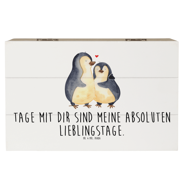 Mr. & Mrs. Panda 19 x 12 cm Holzkiste Pinguin umarmen - Weiß