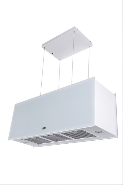 Inselhaube als Deckenlüfter mit LED Display und drei Metallfettfiltern