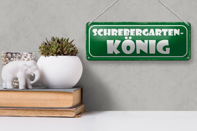 Blechschild Spruch 27x10cm Schrebergarten König Grill Dekoration