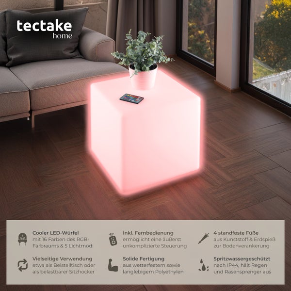tectake Luminous Cube Leuchtwürfel Luminous Cube, LED, mit Fernbedienung  Belastbarkeit 100 kg, inkl. Erdspieß weiß