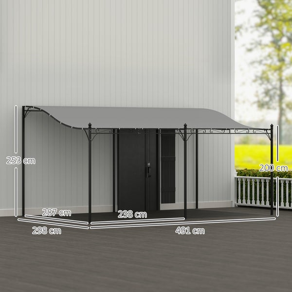 Outsunny Anbaupavillon Pergola mit Dach, Wasserabweisend Pavillon Vordach, freistehend Gartenpavillon Terrassenpavillon Überdachung Sonnenschutz für Terrasse Garten ca. 3x5x2,5 m Dunkelgrau