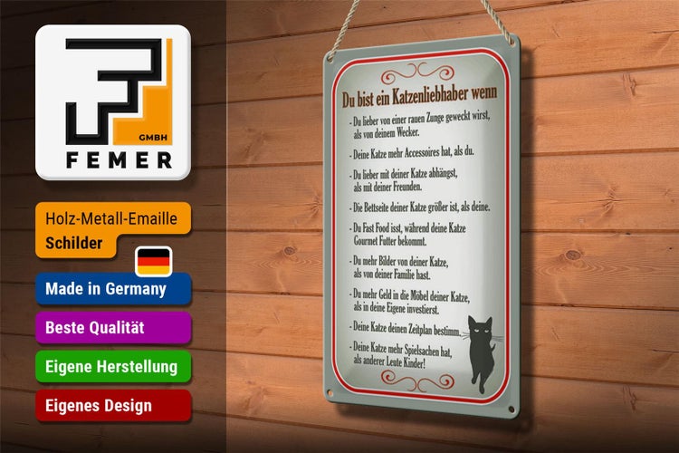 Blechschild Spruch 20x30cm du bist Katzenliebhaber wenn