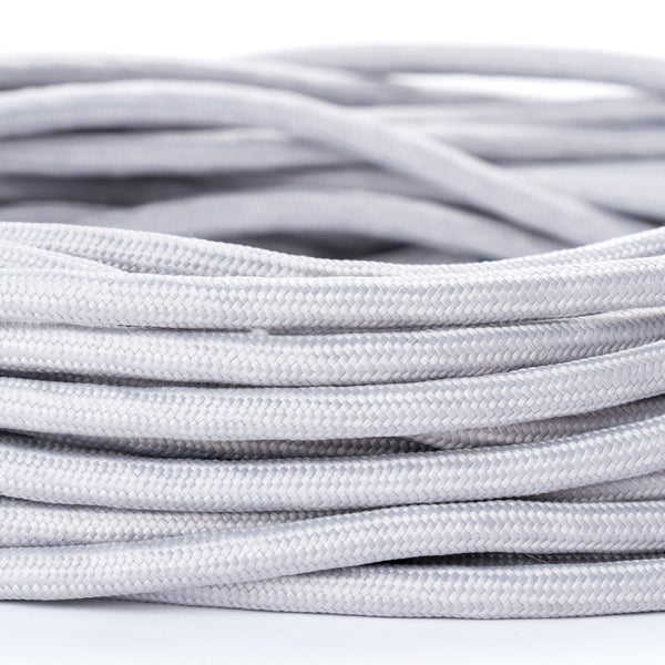 Textilkabel Silber, 3-adrig, (3x 0,75 mm²) - Stoffkabel mit Erdleiter, Meterware