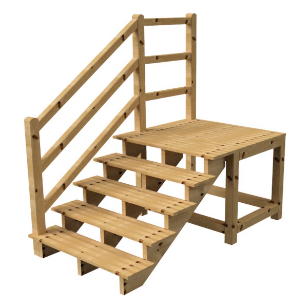 Holztreppe mit Geländer und Podest