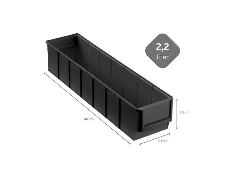 PROREGAL Leitfähige Industriebox 400 S HxBxT 8,1 x 9,1 x 40 cm 2,2 Liter ESD Sichtlagerkasten Sortimentskasten Sortimentsbox Kleinteilebox
