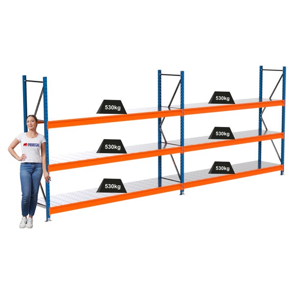 Lagerregal mit sechs Ablageflächen und einer Traglast von 530 Kilogramm pro Ebene