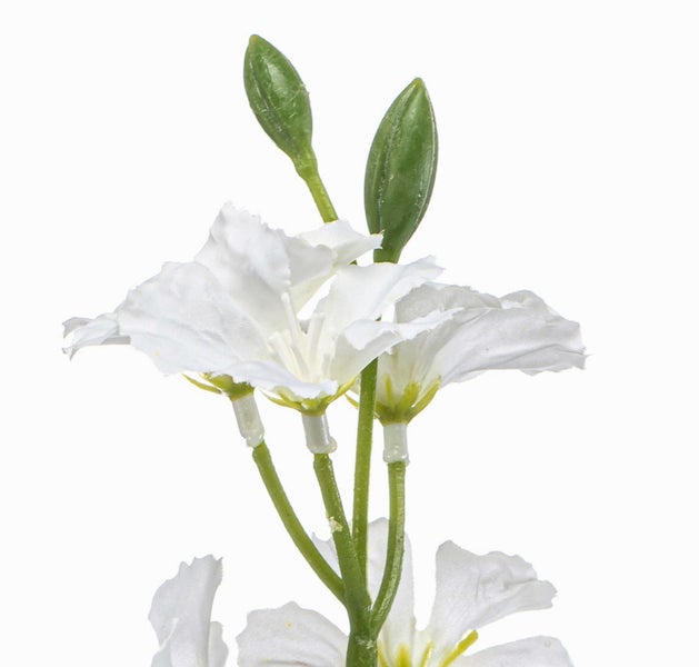 Künstlicher Blumenzweig mit weißen Blüten und grünen Knospen