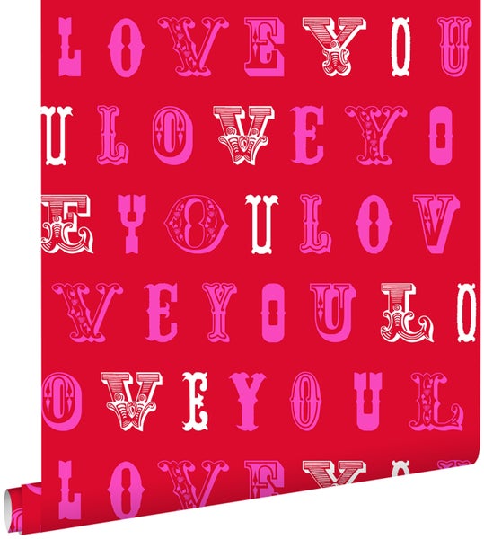 ESTAhome Tapete love you - Sprüche Rot und Rosa - 53 cm x 10.05 m - 136834