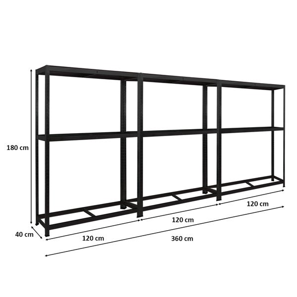 PROREGAL Mega Deal 3x Reifenregal RAGNAR HxBxT 180 x 120 x 40cm bis zu 8 Reifen auf 2 Ebenen + Ablage 265kg Fachlast Schwarz