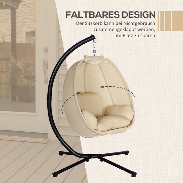 Outsunny Eiförmiger Hängesessel für den Außenbereich, Hängeschaukel mit abnehmbar waschbar Sitz, Gestell, Hängematte für 1 Personen, Schaukelsessel für Indoor Outdoor, Terrasse, Garten, Khaki
