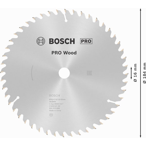 Bosch PRO Wood Kreissägeblatt 184 x 2,6 x 16 mm - 2608641181