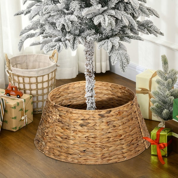 HOMCOM Weihnachtsbaumrock Ø 60 cm Weihnachtsbaum Kragen aus Wasserhyazinthe, Weihnachtsbaumkorb für Party, Weihnachten, Natur