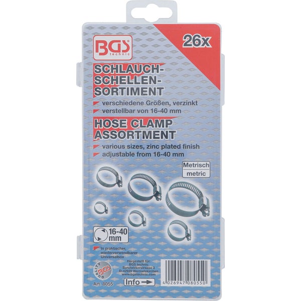 BGS Schlauchklemmen-Sortiment Ø 16 - 40 mm 26tlg. - 8055