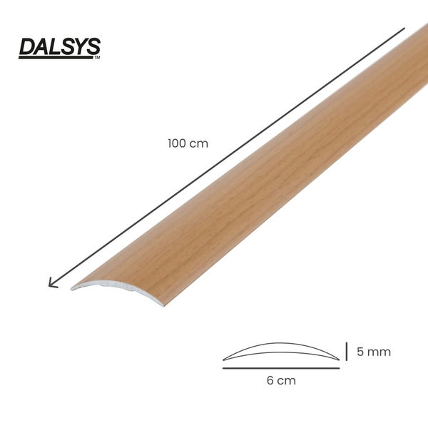 DALSYS Logo, Übergangsprofil in Holzoptik, 100 Zentimeter lang, 6 Zentimeter breit, 5 Millimeter hoch.
