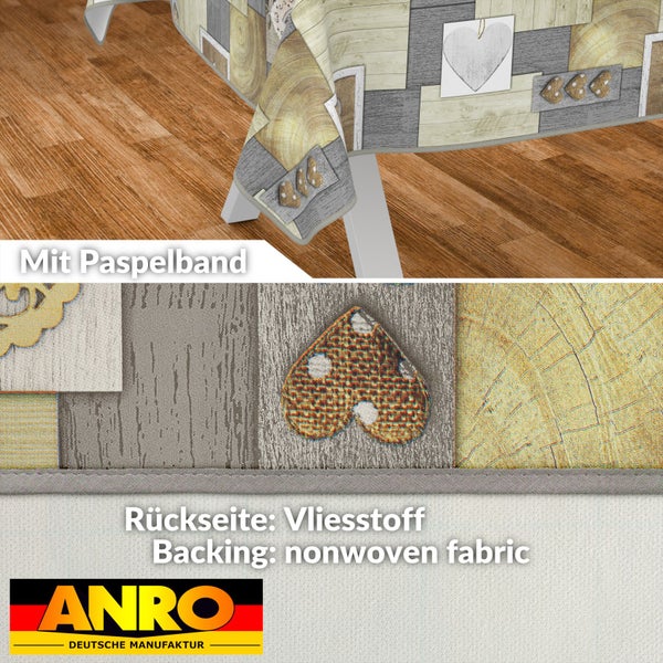 Tischdecke mit Herzmotiv, Paspelband und Vliesstoffrückseite