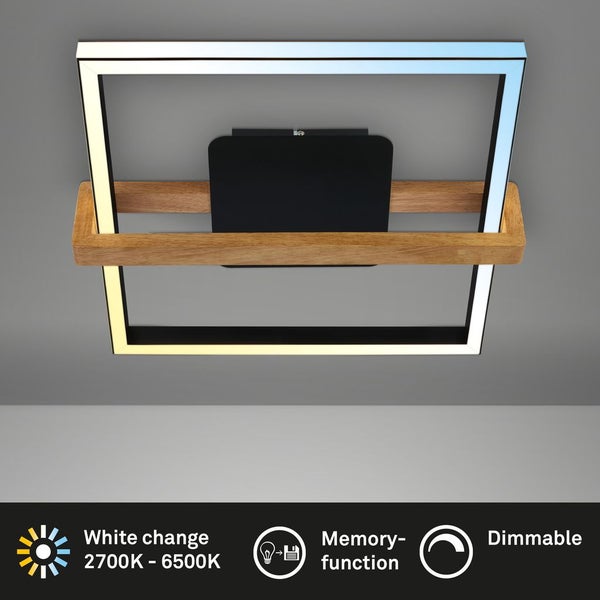 CCT LED Deckenleuchte, schwarz, mit Holz, LED/40W