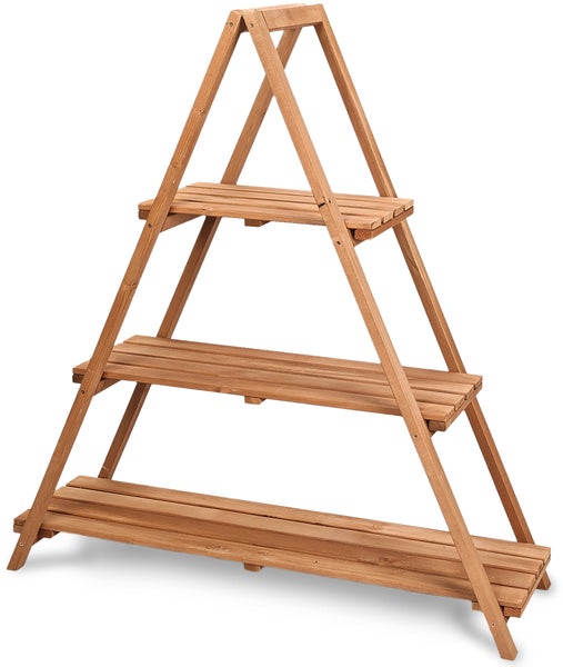 needs&wants® Großer Pflanzenständer Blumenständer Pflanzenregal Blumentreppe Blumenregal XL aus Holz wetterfest für Outdoor Indoor Balkon Garten draußen innen Wand, 115 x 37 x 123 cm hoch, braun