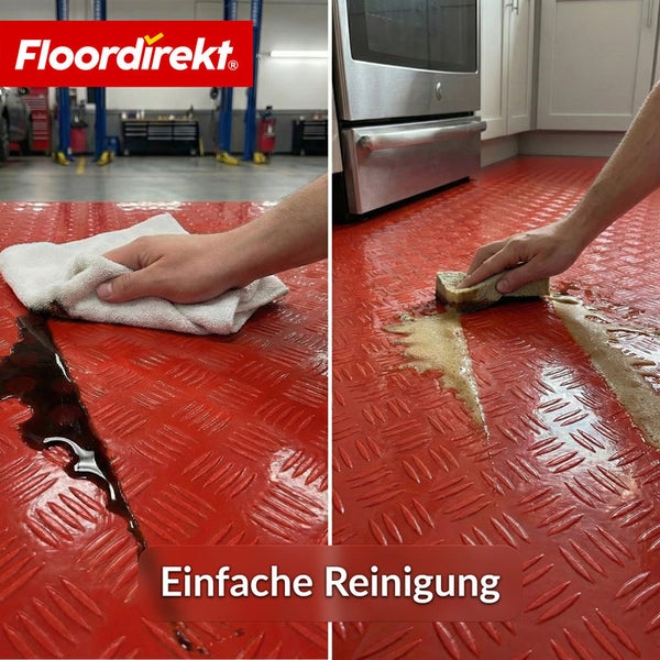 Reinigung von Bodenbelag aus Metall mit Lappen und Schwamm