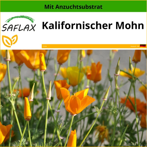 SAFLAX  - Kalifornischer Mohn - Eschscholzia californica - 1500 Samen - Mit keimfreiem Anzuchtsubstrat