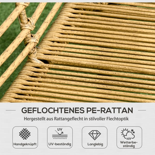 Outsunny 4 tlg. Gartenmöbel-Set, Rattan Sitzgarnitur mit Kissen, Sitzgruppe mit 3 Sesseln, 1 Couchtisch, Balkonmöbel im Boho-Stil für 4 Personen, Sand+Dunkelgrau