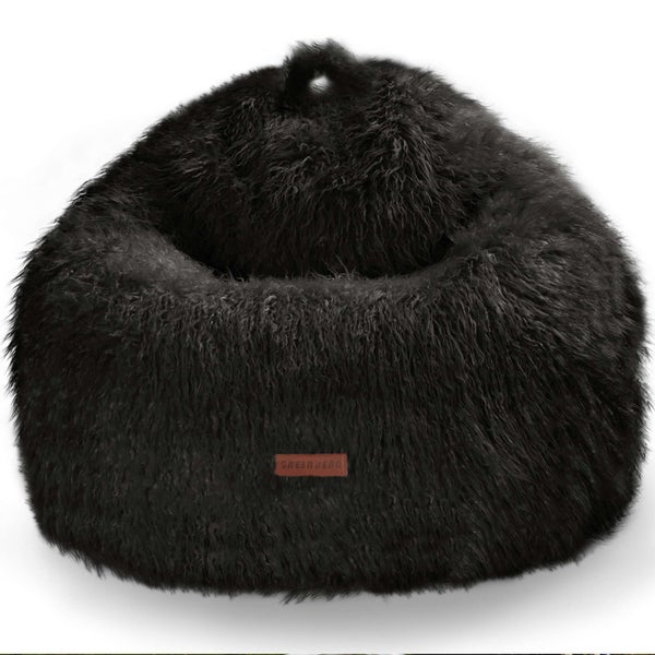 Green Bean Sitzsack in Felloptik mit Füllmaterial (EPS Perlen) - Maße ca 90 x 90 cm - Bean Bag Sitzkissen Sitzpuff Sitzsessel Bodenkissen Lounge Schwarz