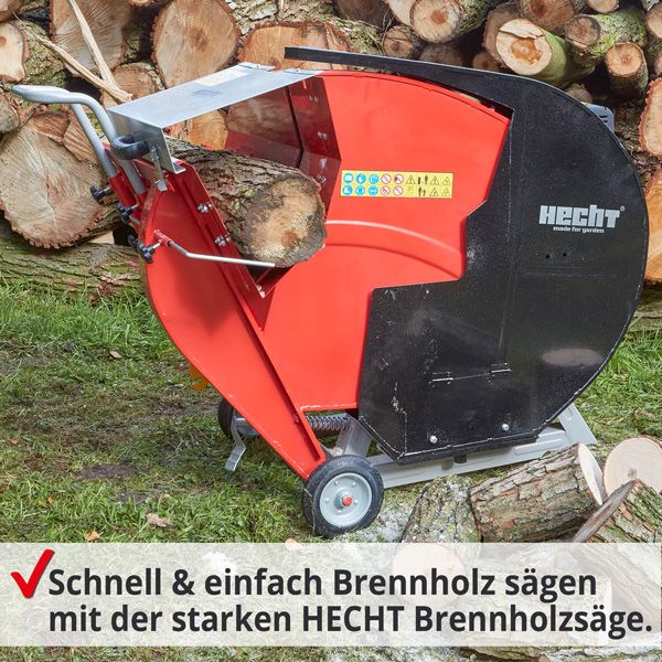 Brennholzsäge zum Sägen von Holzstämmen mit Hecht Logo