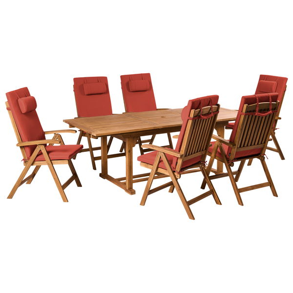 Gartenmöbel Set 6-Sitzer JAVA PREMIUM Akazienholz Rot