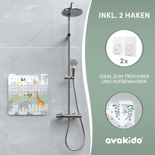 avakido® Duschmatte rutschfest Kinder - 100% BPA frei Inklusive 2 Haken zum Trocknen - Antirutschmatte, Duscheinlage - schimmelresistent & maschinenwaschbar