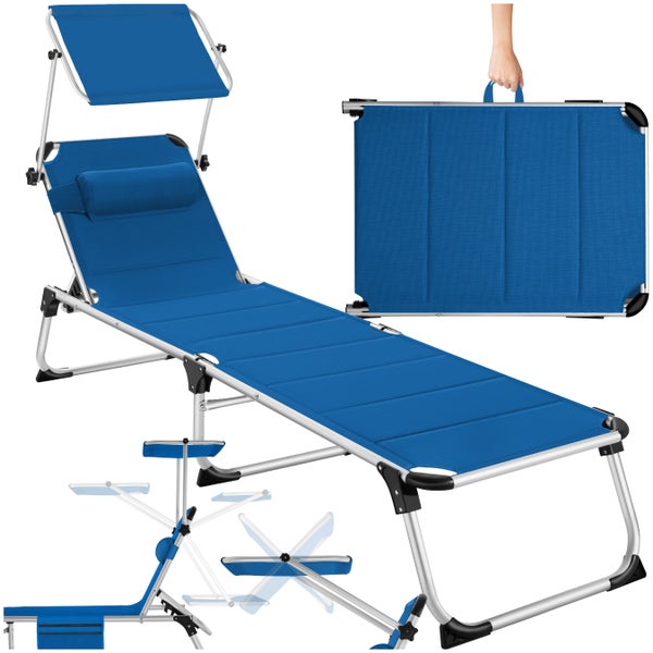 Sonnenliege tectake Lorella 220 x 60,5 x 34 cm, mit Seitentasche  gepolstert, klappbar blau