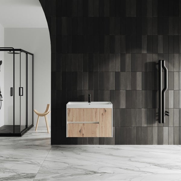 Möbelset für das Badezimmer in 80cm goldeiche geriffelt | Cortina