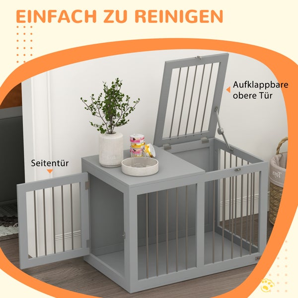 PawHut Hundekäfig für Zuhause, Hundehütte, Haustierkäfig für mittelgroße Hunde, Hundebox mit Türen, Hundehaus, Transportkäfig, Grau, 80 x 50 x 56,5 cm